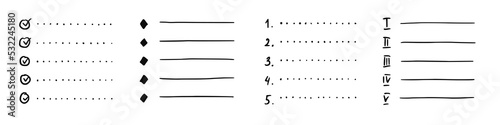 Doodle bullet list, hand drawn sketch to do checklist. Notebook schedule, task paper planner. Isolated vector illustration.