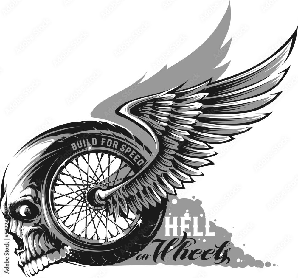 Motorcycle wheel with wings and skull Stock Vector Adobe Stock