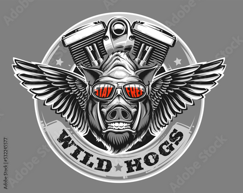 Hog with motorcycle engine and wings
