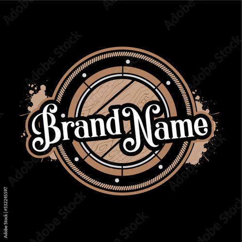 Whisky barrel logo. Single malt whiskey on black background