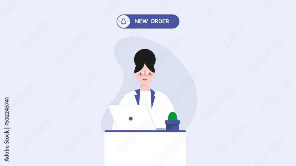 Obraz premium Flat illustration of a medical worker who received a new order. This illustration can be used in online services.