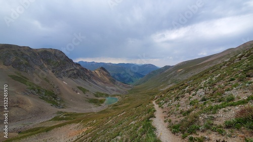 View of an alpine lake on the trail up Handies Peak, San Juan range, Colorado