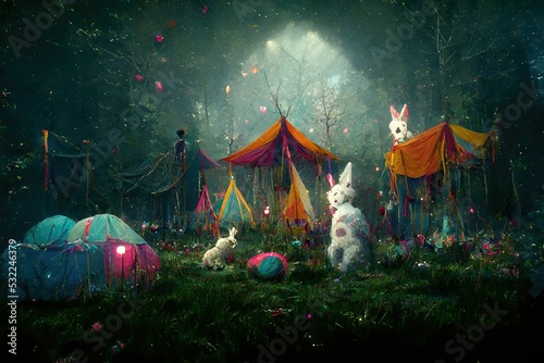 3D rendering of a Show inside the circus tent with the arena stage