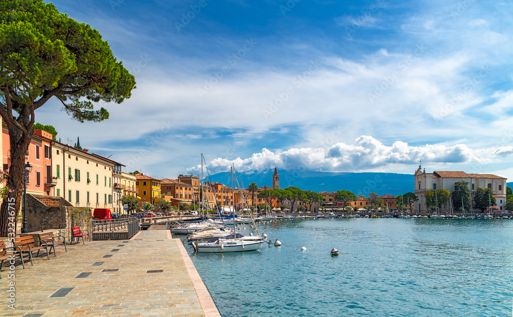 Esplanade and port of Maderno on Lake Garda in northern Italy