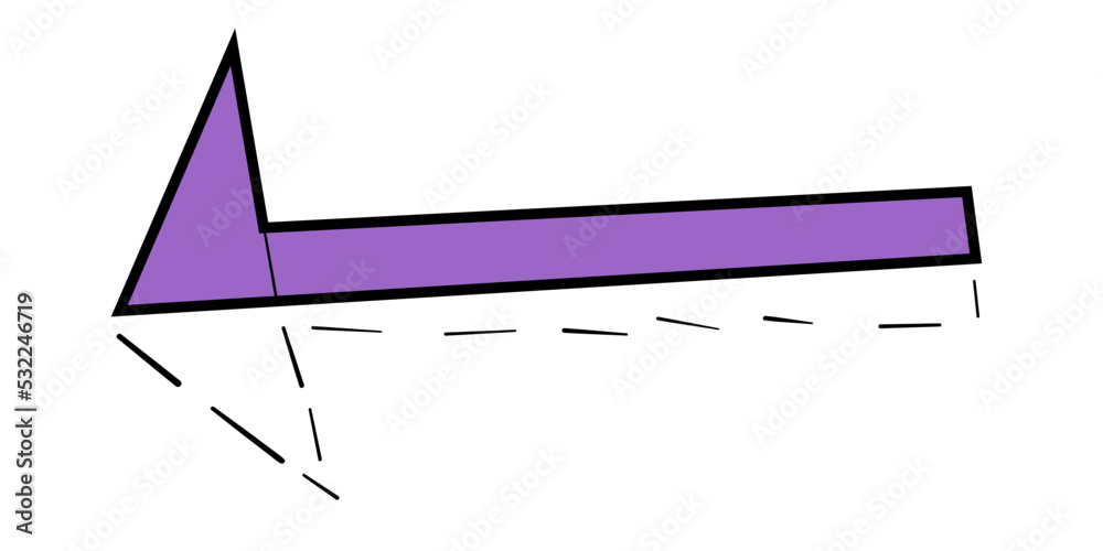 Arrow doodle illustration. Black line art icon with purple color on white background.