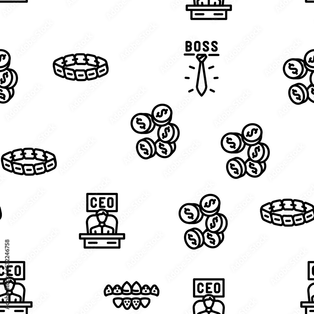 Boss Leader Businessman Accessory vector seamless pattern thin line illustration