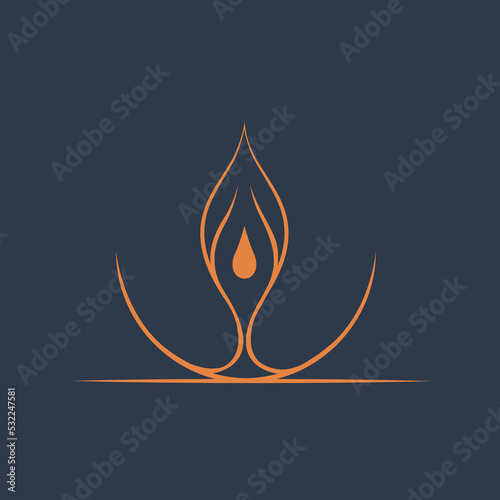 Candle fire logo isolated on dark background.Mindfulness, relaxation, meditation icon. Elegant, luxury style illustration. Inner flame symbol.