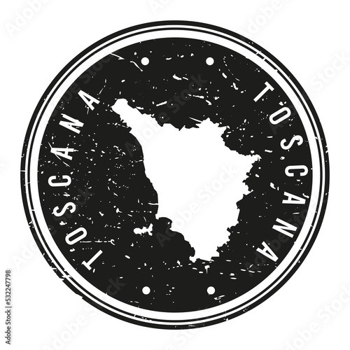 Tuscany, Italy Map Stamp Retro Postmark. Silhouette Postal Passport. Seal Round Vector Icon. Badge Vintage Postage Design.