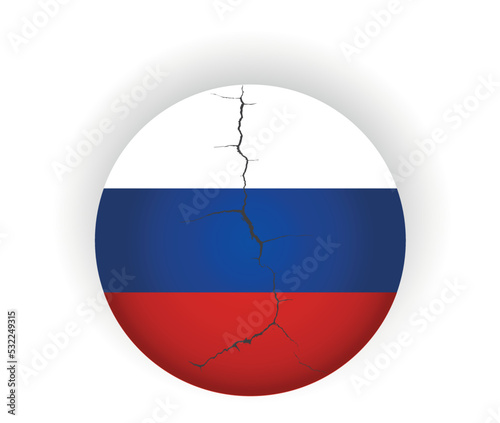 vector icon with Russia flag and a crack as a symbol of the crisis in country 