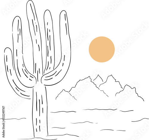 Desert Cactus Line Art Hand Drawn Vector