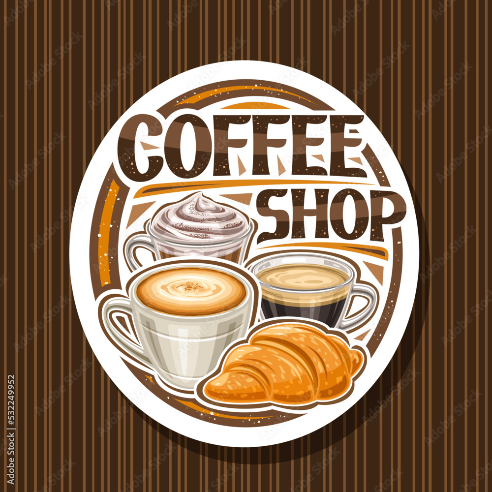 Vector logo for Coffee Shop, white decorative sign board with