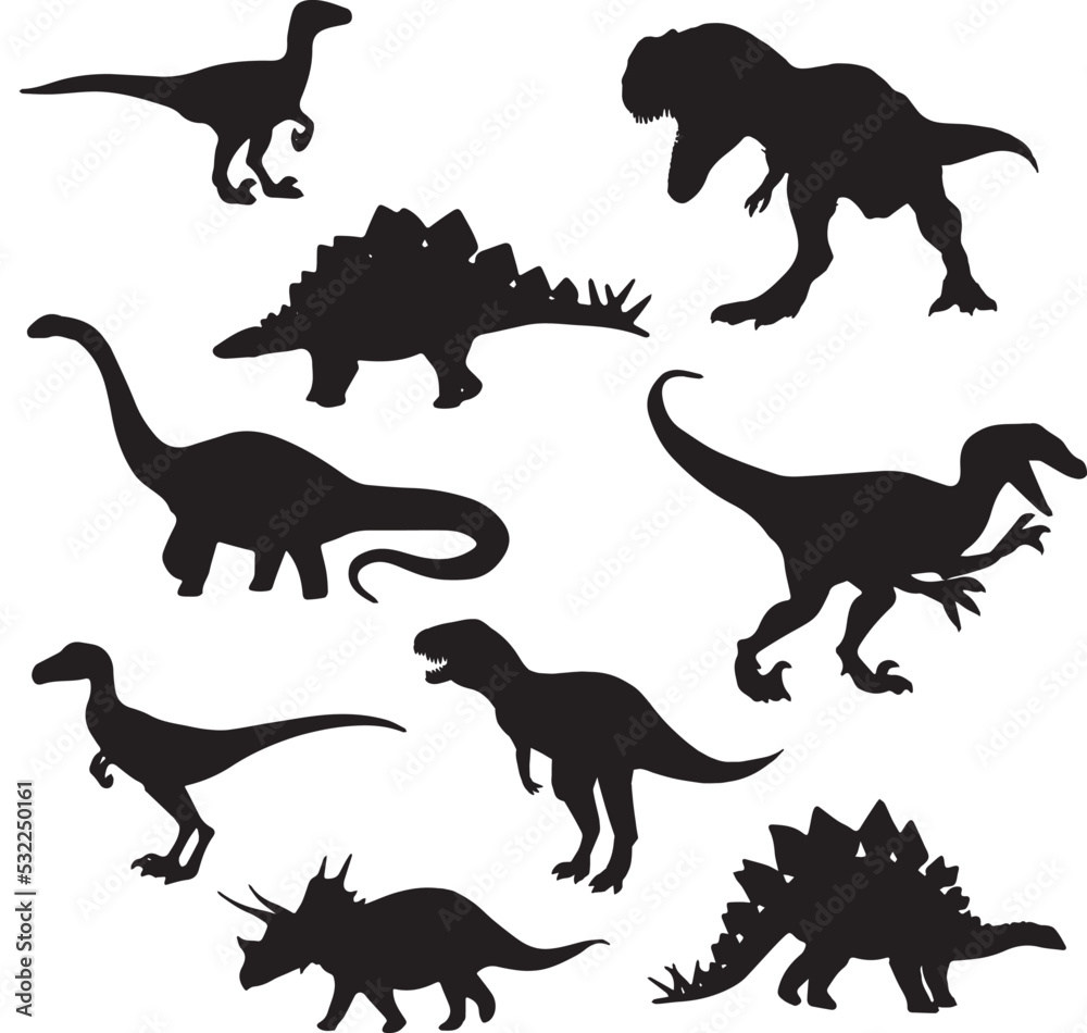 Black dinosaur silhouettes set for kids