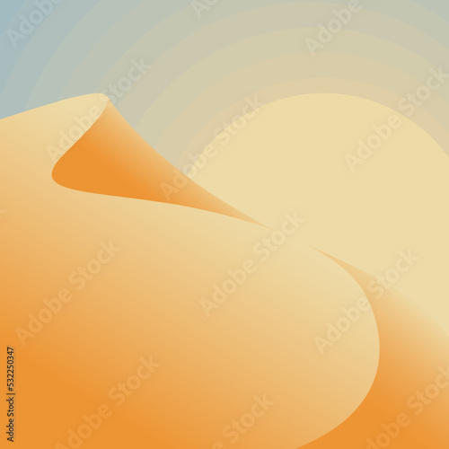 Square desert landscape, gradient dunes and sunrise illustration.