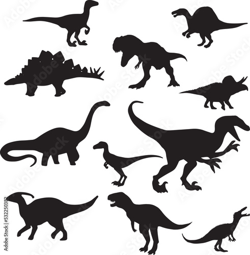 Fototapeta Naklejka Na Ścianę i Meble -  Black dinosaur silhouettes set for kids