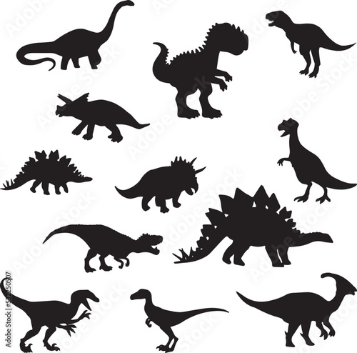 Fototapeta Naklejka Na Ścianę i Meble -  Black dinosaur silhouettes set for kids
