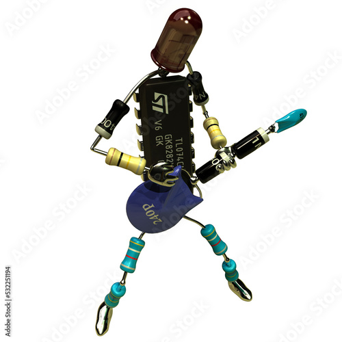 3d man made of led and electronic resistor capacitor parts photo