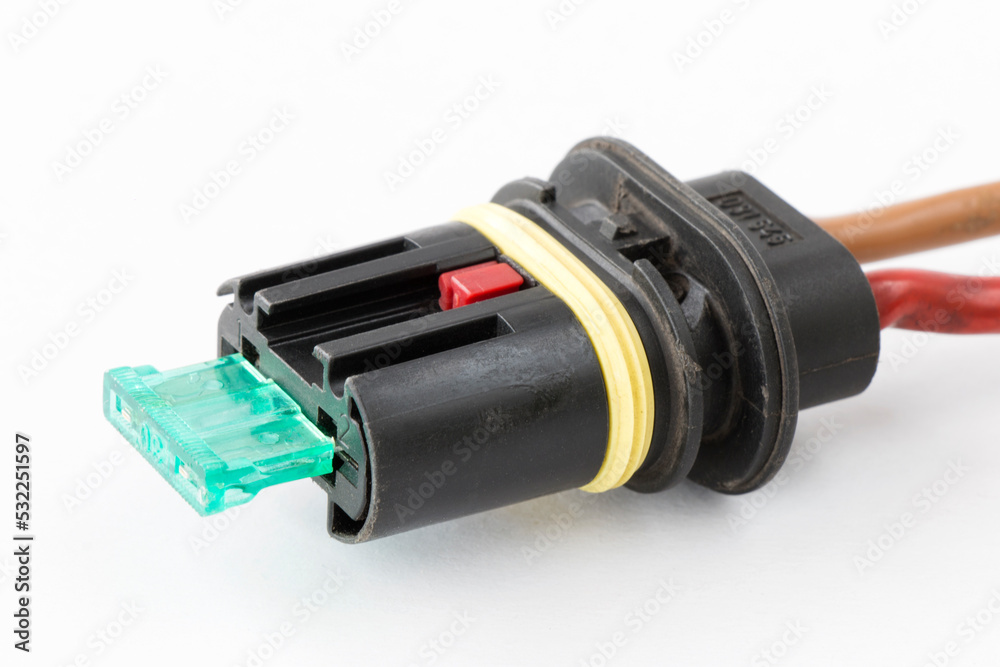 waterproof car fuse connector, close-up on a white background waterproof car fuse connector, close-up on a white background