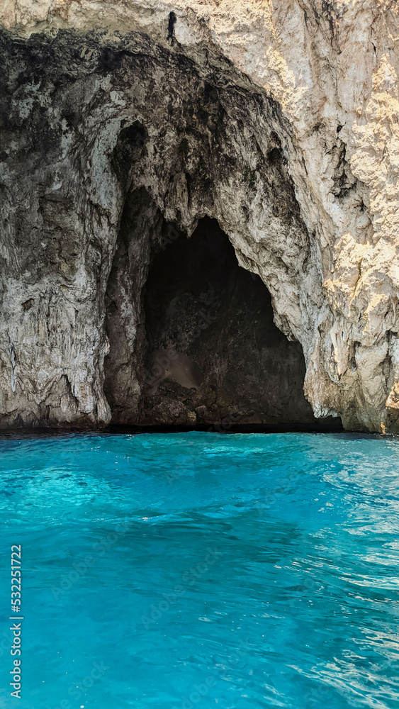 The view of the cave from the boat in Sivota, Greece