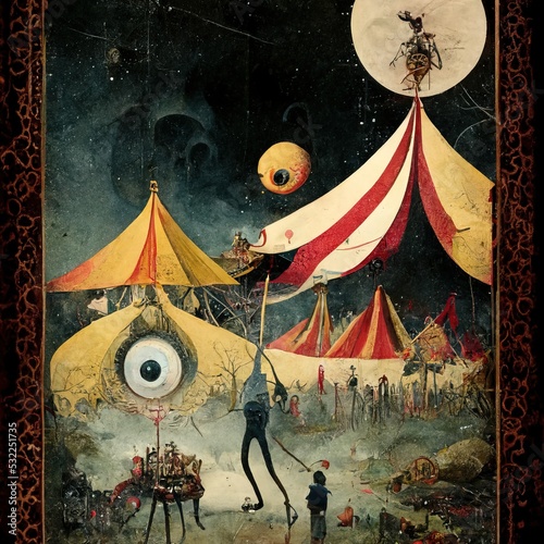 3D rendering of a Kids watch the circus performing inside the circus tent