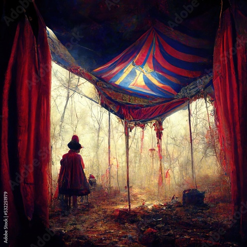 3D rendering of a Kids watch the circus performing inside the circus tent