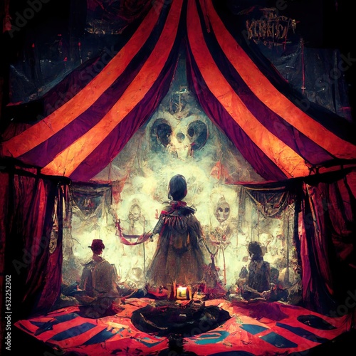 3D rendering of a Kids watch the circus performing inside the circus tent