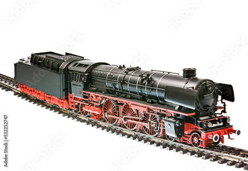 Isolated toy train with a steam engine locomotive