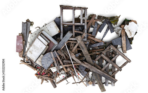 destroyed wood debris left behind by catastrophe