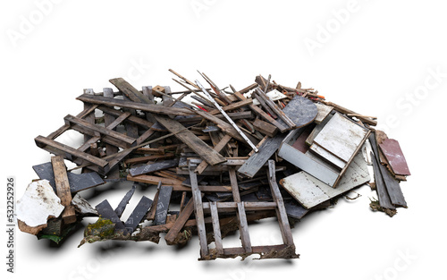 destroyed wood debris left behind by catastrophe
