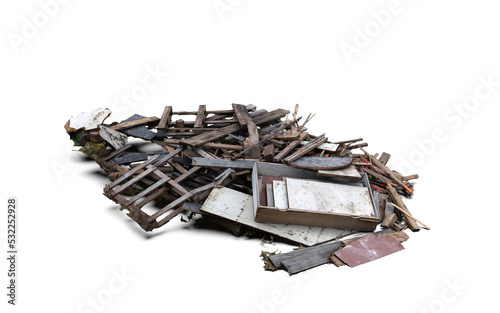 destroyed wood debris left behind by catastrophe