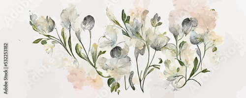 white art background with flowers in a watercolor style