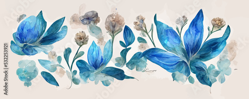 luxury art background with blue flowers