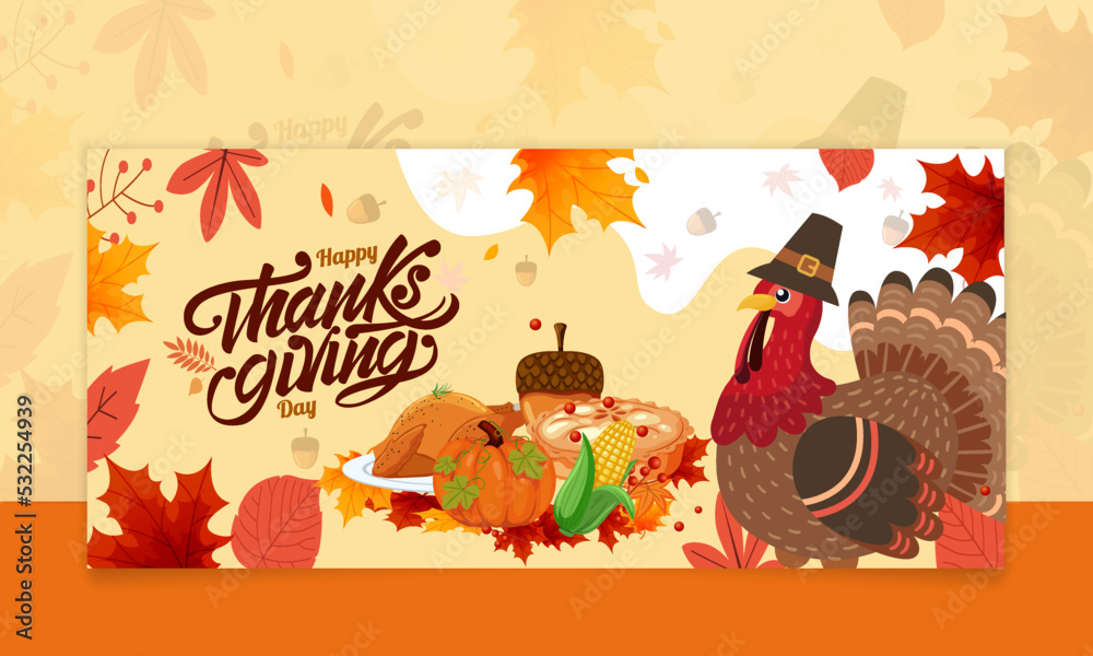 Obraz premium Happy thanksgiving day social media template or banner design. Suitable to use on Happy Thanksgiving day event.
