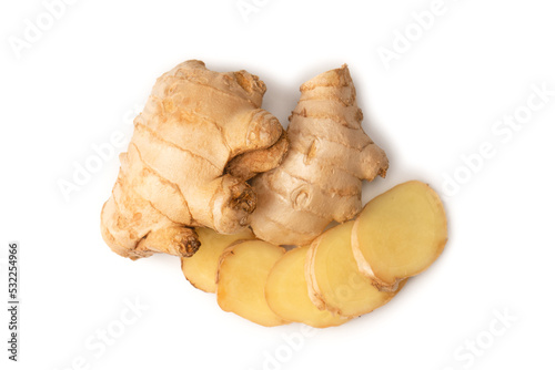Ginger root isolated on white background.