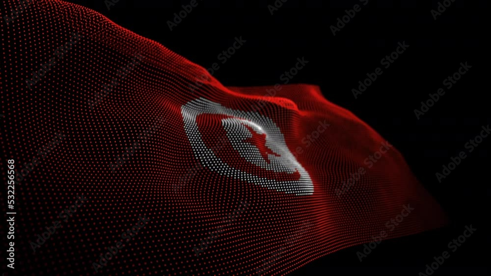 Seamless looping animated digital flag of Tunisia overlay rendered of points in 4K resolution including luma matte