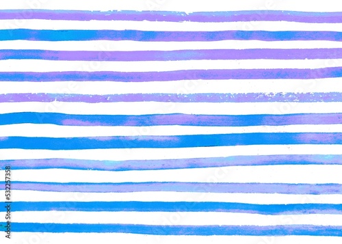 Watercolor blue and white stripes background. Hand painted lines
