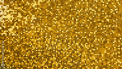 gold yellow square mosaic tiles texture use as background for luxury and rich concept. design square wall abstract background.