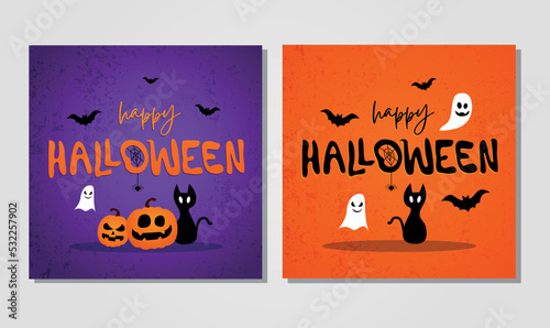 happy halloween bat pumpkin ghost spider black cat purple orange post
