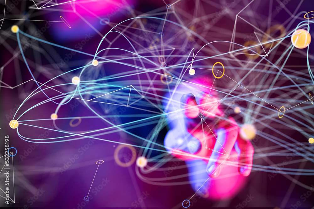 Global network. Blockchain. 3D illustration. Neural networks and artificial intelligence. Abstract Global network. Blockchain. 3D illustration. Neural networks and artificial intelligence. Abstract