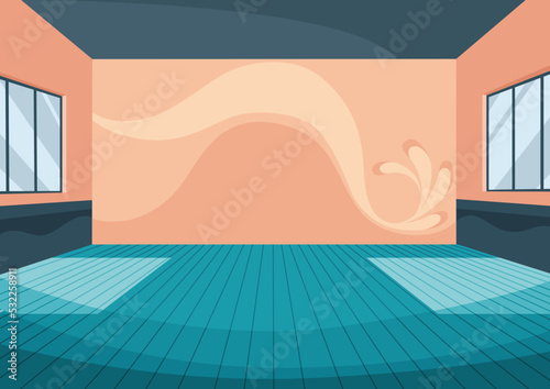 Empty school basketball court. Cartoon gym, comfortable playground for playing active games and training. Flat style vector illustration