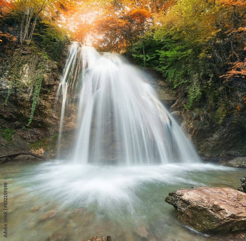 Spring waterfall flow. Spring waterfall flow.