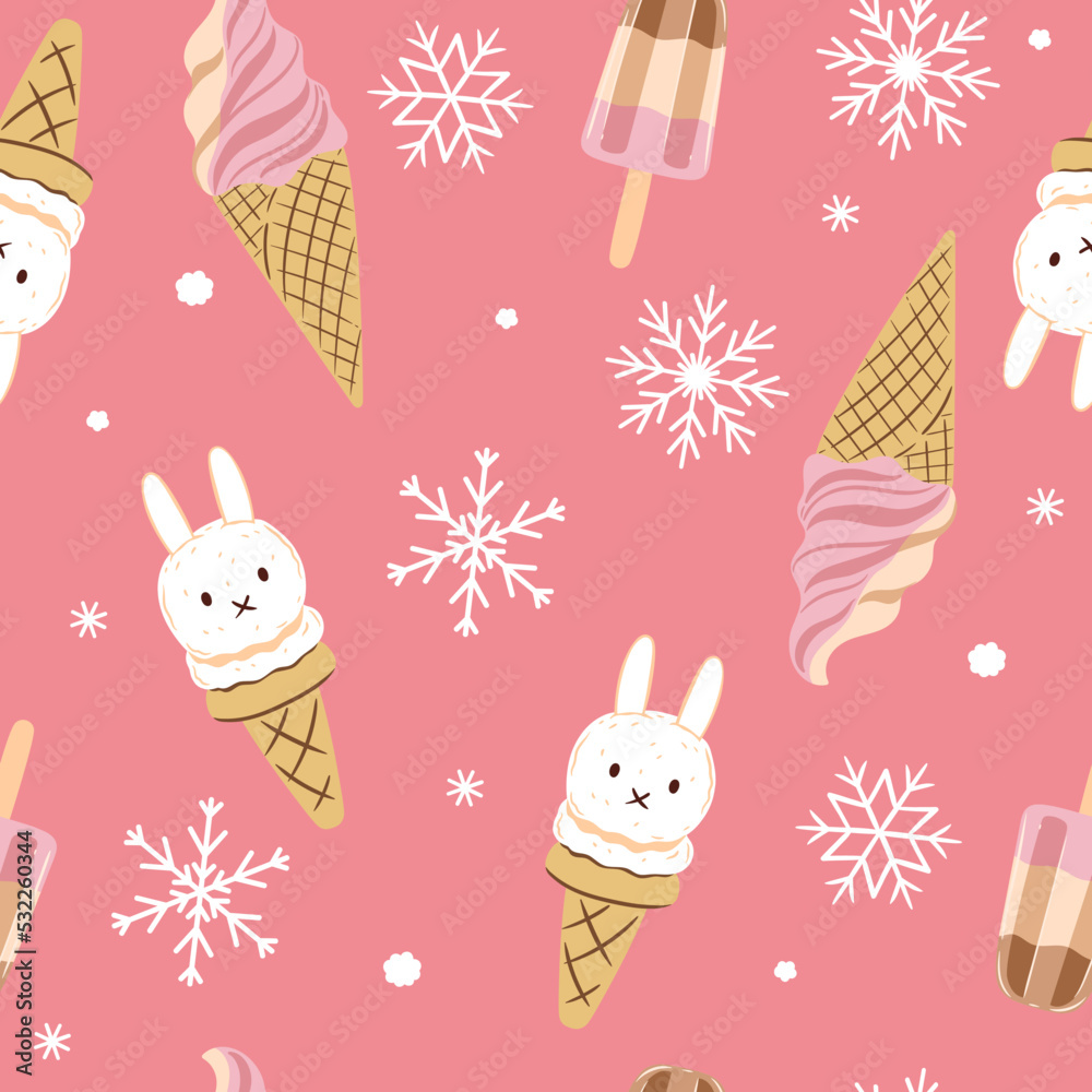 Seamless pattern with ice cream in the form of a rabbit. Vector graphics.