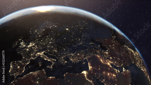 View of Planet Earth with Europe at Night