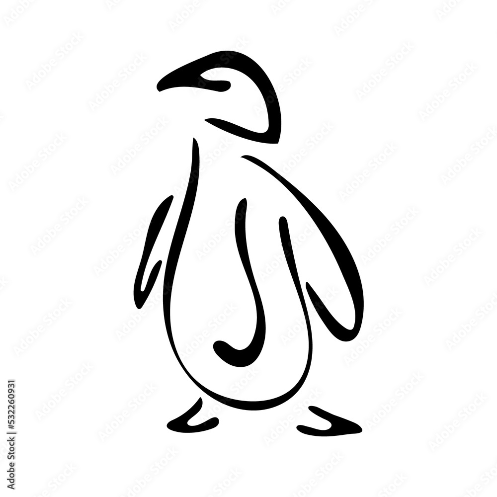 Hand drawn cute pinguin for t-shirt print in zentangle style, tattoo