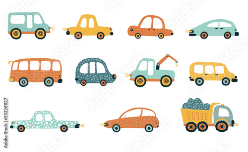 Kid’s hand drawn cute cars, buses and trucks © is1003