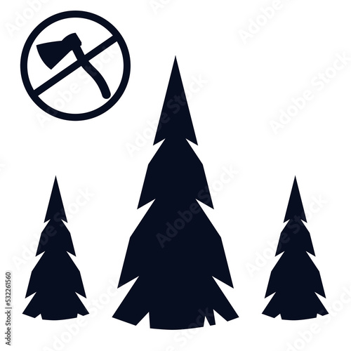 Don't cut down trees sign cartoon vector illustration isolated on white background. Prohibition on cutting trees