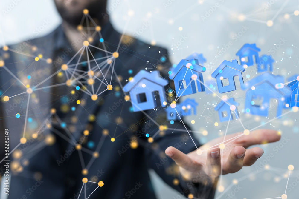 home iot - Neural network 3D illustration. Big data and cybersecurity home iot - Neural network 3D illustration. Big data and cybersecurity