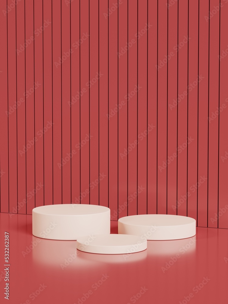 3d geometric display podiums on pink floor and plank wall 3d geometric display podiums on pink floor and plank wall