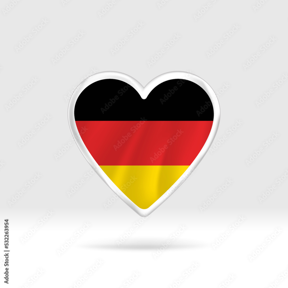 Obraz premium Heart from Germany flag. Silver button star and flag template. Easy editing and vector in groups. National flag vector illustration on white background.
