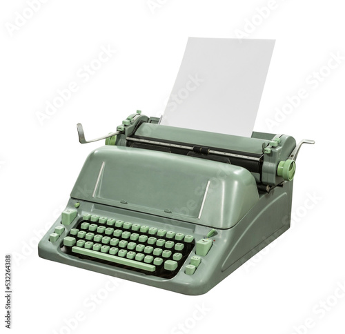 Vintage green typewriter isolated. photo