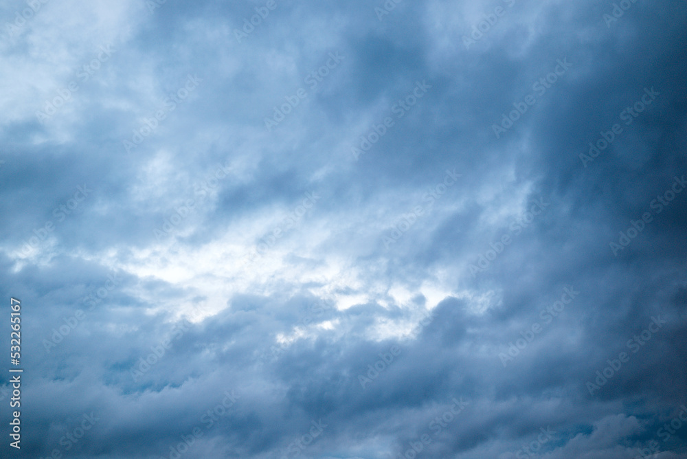 Black cloud and thunderstorm before rainy, Dramatic blue clouds and dark sky